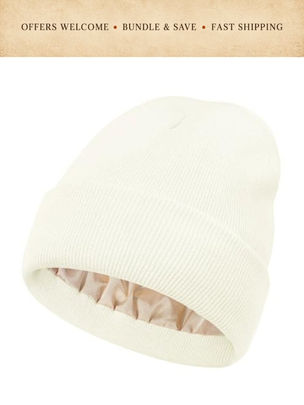 Satin Lined Knit Cuffed Beanie Skull Cap Winter Warm Hat